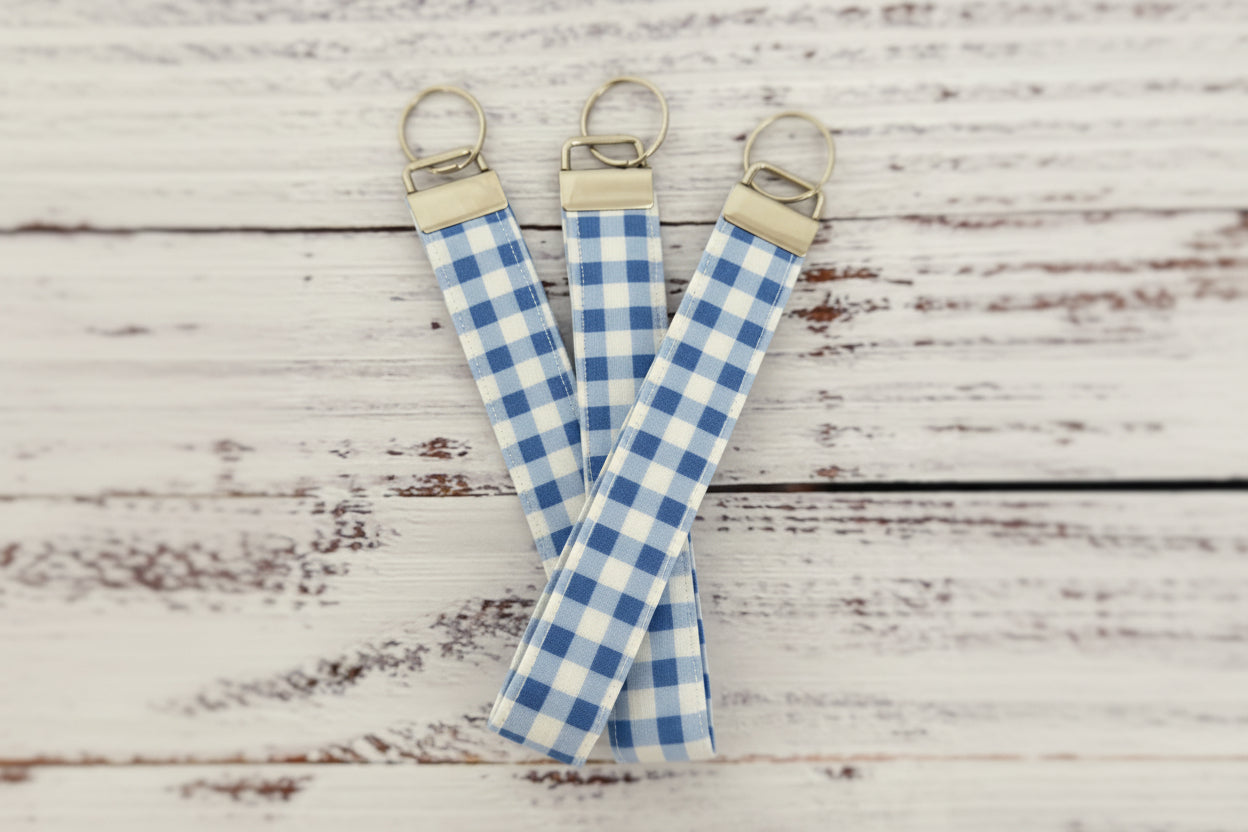 Blue Gingham Keychain Wristlet