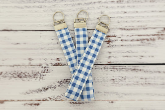 Blue Gingham Keychain Wristlet